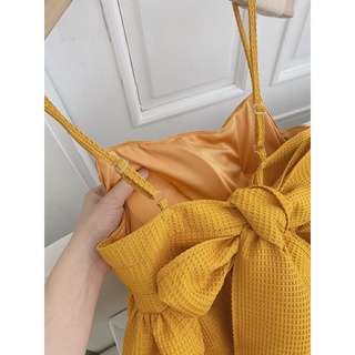 ĐẦM MIDI 2S BBD VÀNG NƠ LƯNG XẾP NGỰC ✨