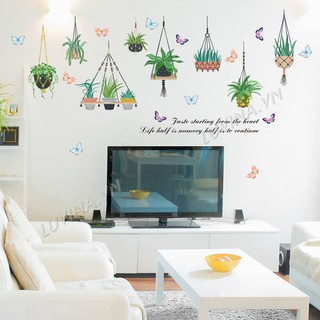 Decal dán tường trang trí phòng ngủ,quán cafe,văn phòng- Giỏ cây xanh