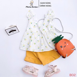Set bộ đồ thô hoa cho bé Phuongboutique áo váy quần sooc bé gái