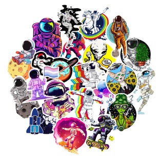 Set 50 nhãn dán họa tiết phi hành gia doodle không lặp mẫu không thấm nước để trang trí máy tính xách tay điện thoại