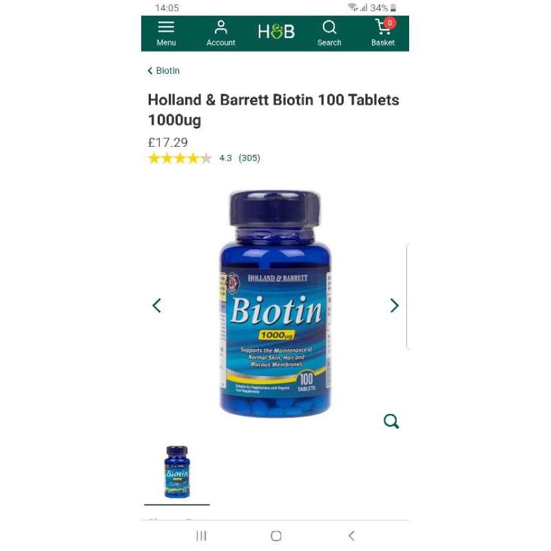 [Date 02.2024] Biotin 100 Viên dưỡng dài, khỏe tóc, mọc tóc Holland & Barrett