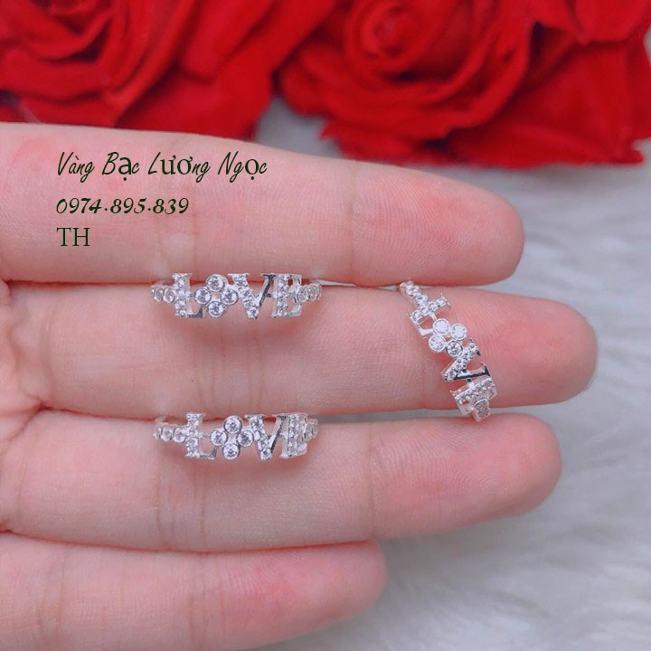Nhẫn bạc nữ chữ love đính đá xinh đẹp