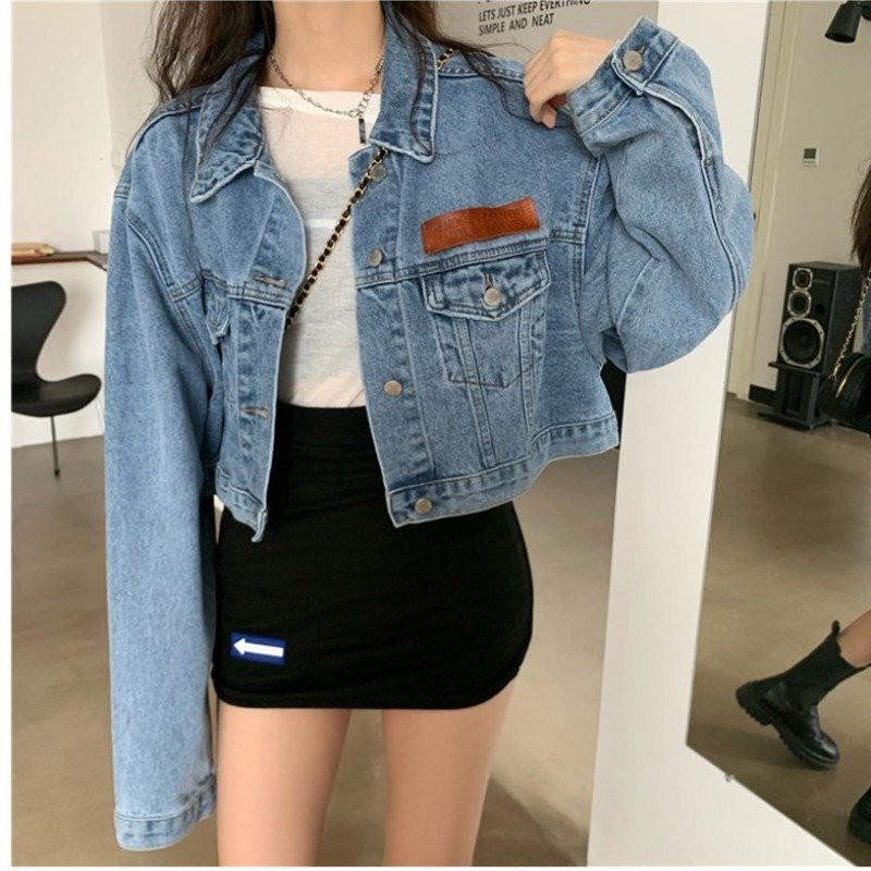 Áo khoác bò croptop đai da NA.T2.PB.K18