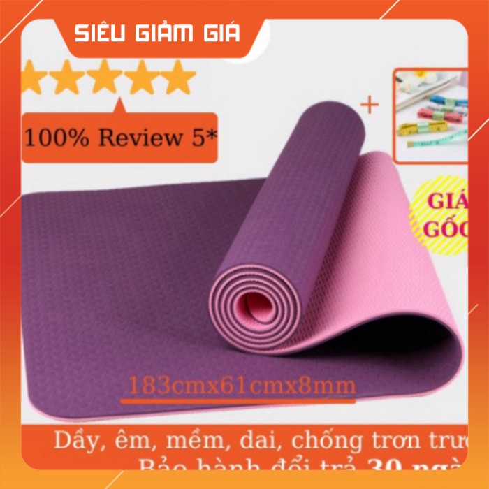 Thảm Tập Yoga chống trượt 2 lớp dày 8mm chất liệu cao su non TPE cao cấp 💖 - NNT Mart