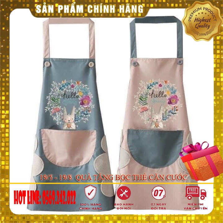 Tạp Dề Hoa Thỏ Chống Thấm Nước Có Chỗ Lau Tay