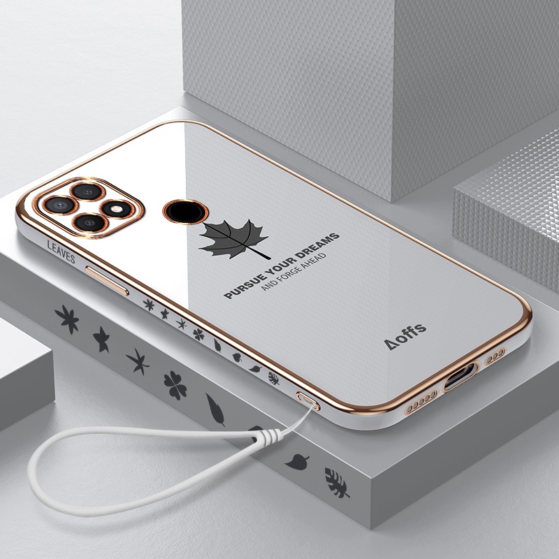 Ốp Điện Thoại Mềm Họa Tiết Lá Phong Mạ Viền Cho OPPO A17 A16 A9 2020 A5 2020 A15 A15S A52 A92 A5 A3S A7 A5S A12