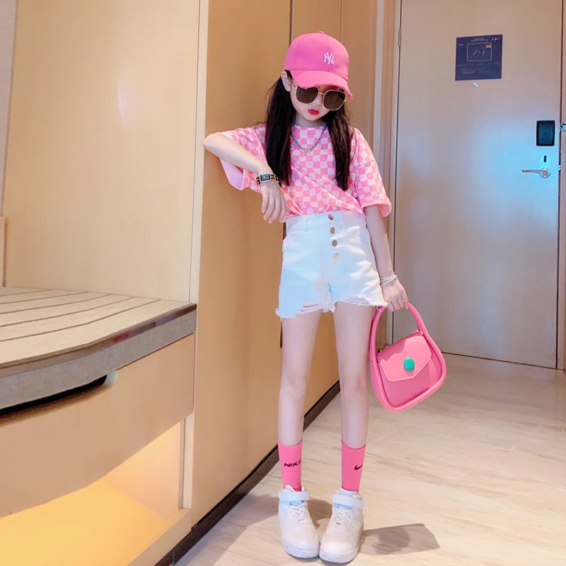 Set Áo Sơ Mi + Quần Short Jeans Thời Trang Hè Phong Cách Mới Cho Bé Gái