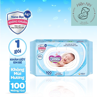 Khăn giấy ướt Bobby không mùi, có mùi 100 tờ Xanh, Hồng