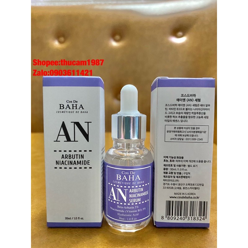 Serum trắng sáng da giảm thâm, hắc sắc tố da Cos De BAHA Arbutin 5% + Niacinamide 5% 30ml.