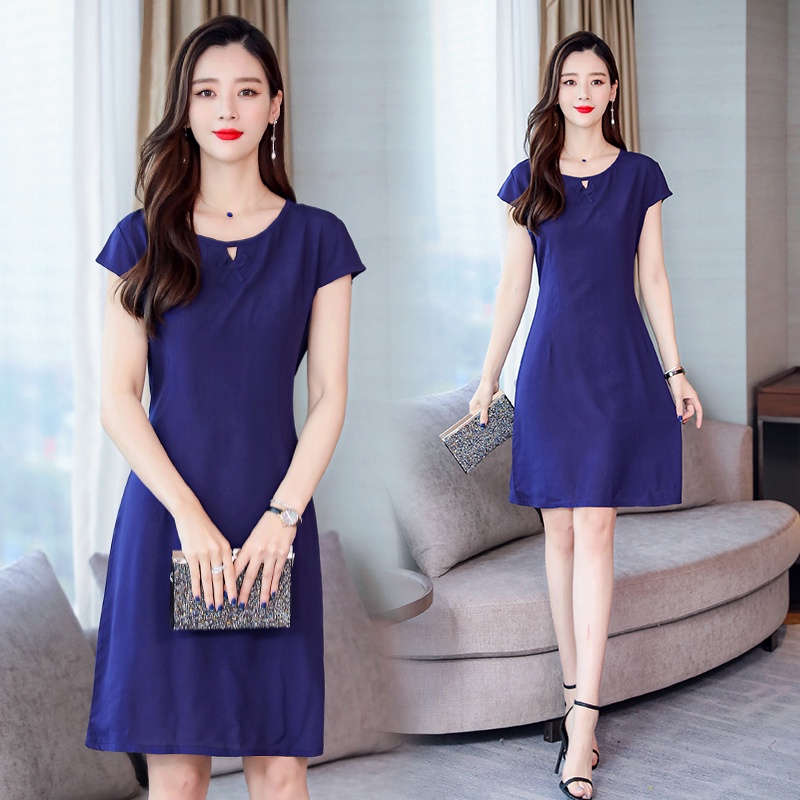 Đầm suông nữ công sở đẹp, Đầm nữ trơn basic ngắn tay kèm dây thắt eo Da155
