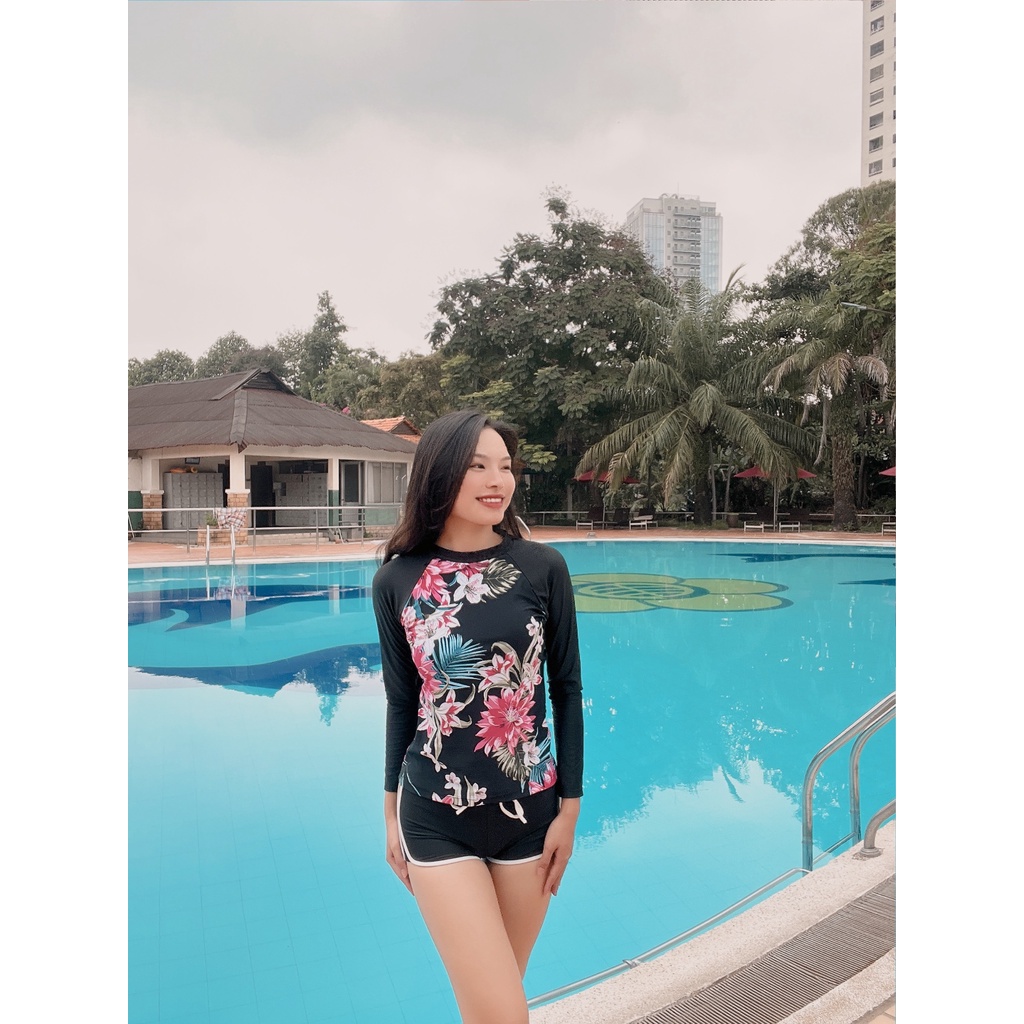 ĐỒ BƠI NỮ BIKINI HOA LÁ tay dài giá rẻ kín đáo dài người -JAMI-atd103