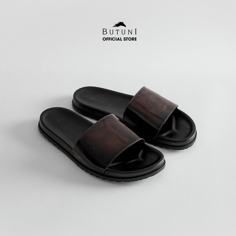 Dép quai ngang da bò full-grain Butuni Lava Slippers - Nâu - BH da thật 12 tháng