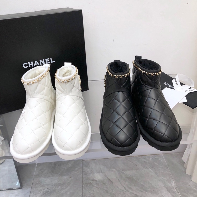 Giày bốt cổ ngắn màu trơn da thật logo thương hiệu 𝘾𝙝𝙖𝙣𝙚𝙡 CN/channel CoCo cao cấp