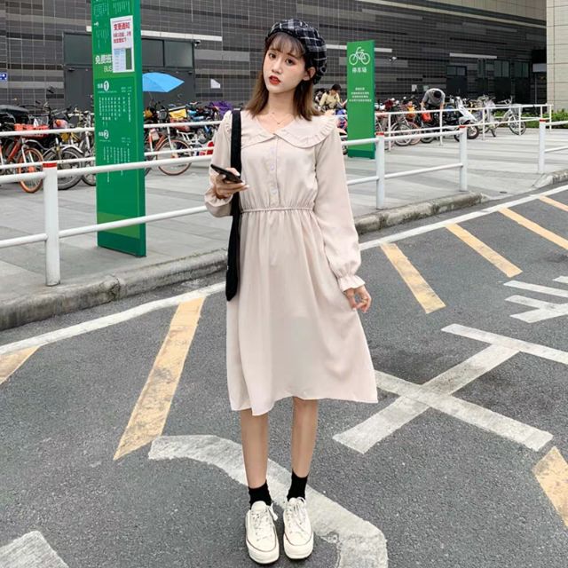 Váy đầm xoè dài tay eo chun Quảng Châu