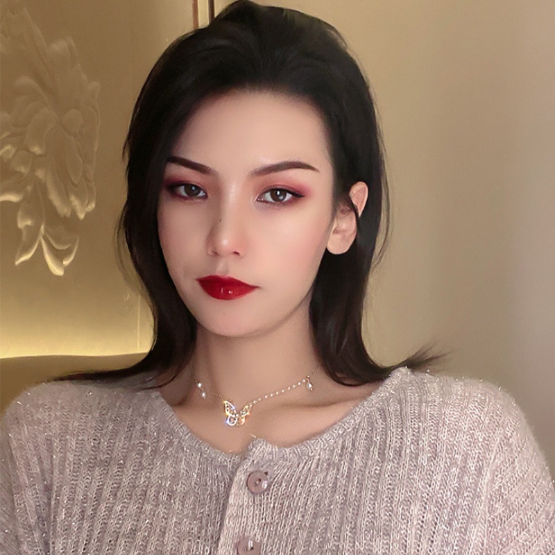 OIMG   vòng cổ Mặt Hình Nơ Đính Ngọc Trai Xinh Xắn Cho Nữ