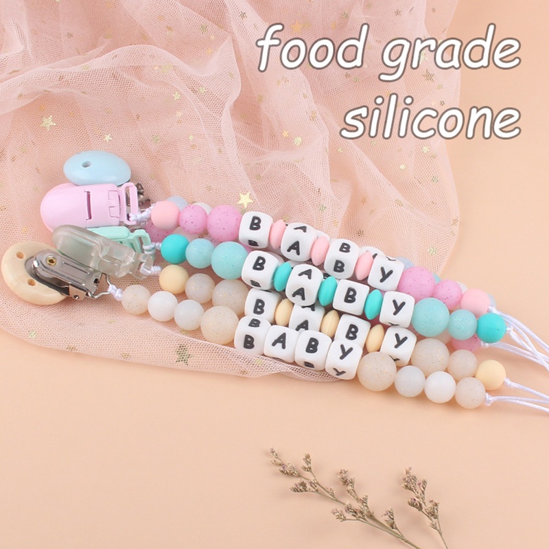 Giá Đỡ Núm Vú Giả Bằng Silicon Phối Dây Xích Dành Cho Bé Sơ Sinh Mọc Răng
