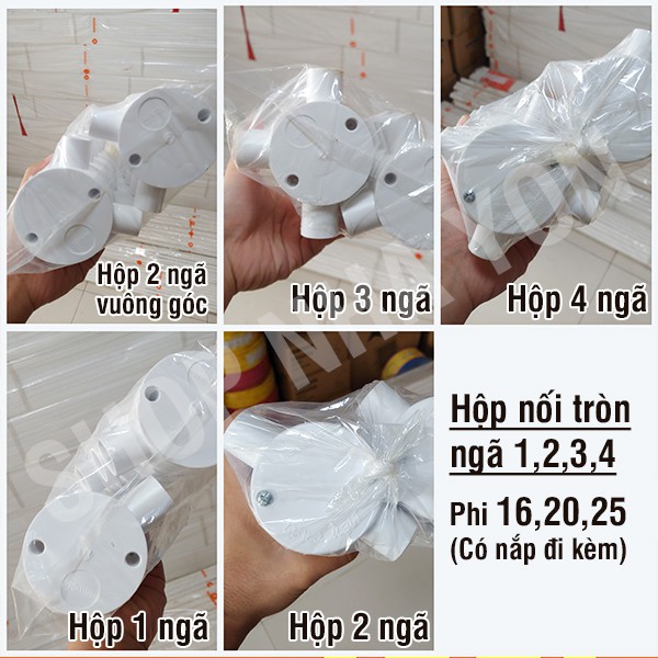 Hộp chia 1,2,3,4 ngã phi 16,20,25 nhựa ABS chống cháy có nắp và ốc vít đi kèm