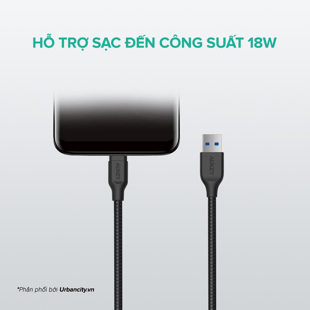 Cáp Sạc Type-C Aukey CB-AC1 Siêu Bền, 1.2 Mét Chống Rối Toàn Diện - Hàng Chính Hãng