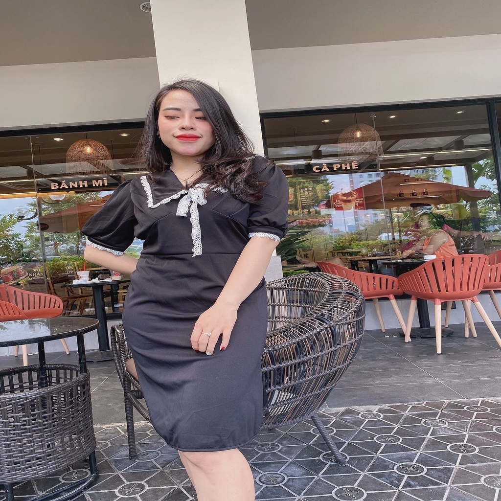 Váy đầm tay ren nữ bigsize từ 65-85kg đầm công sở ,dự tiệc trẻ trung, hoạ tiết cổ trắng , thun poly xịn | BigBuy360 - bigbuy360.vn