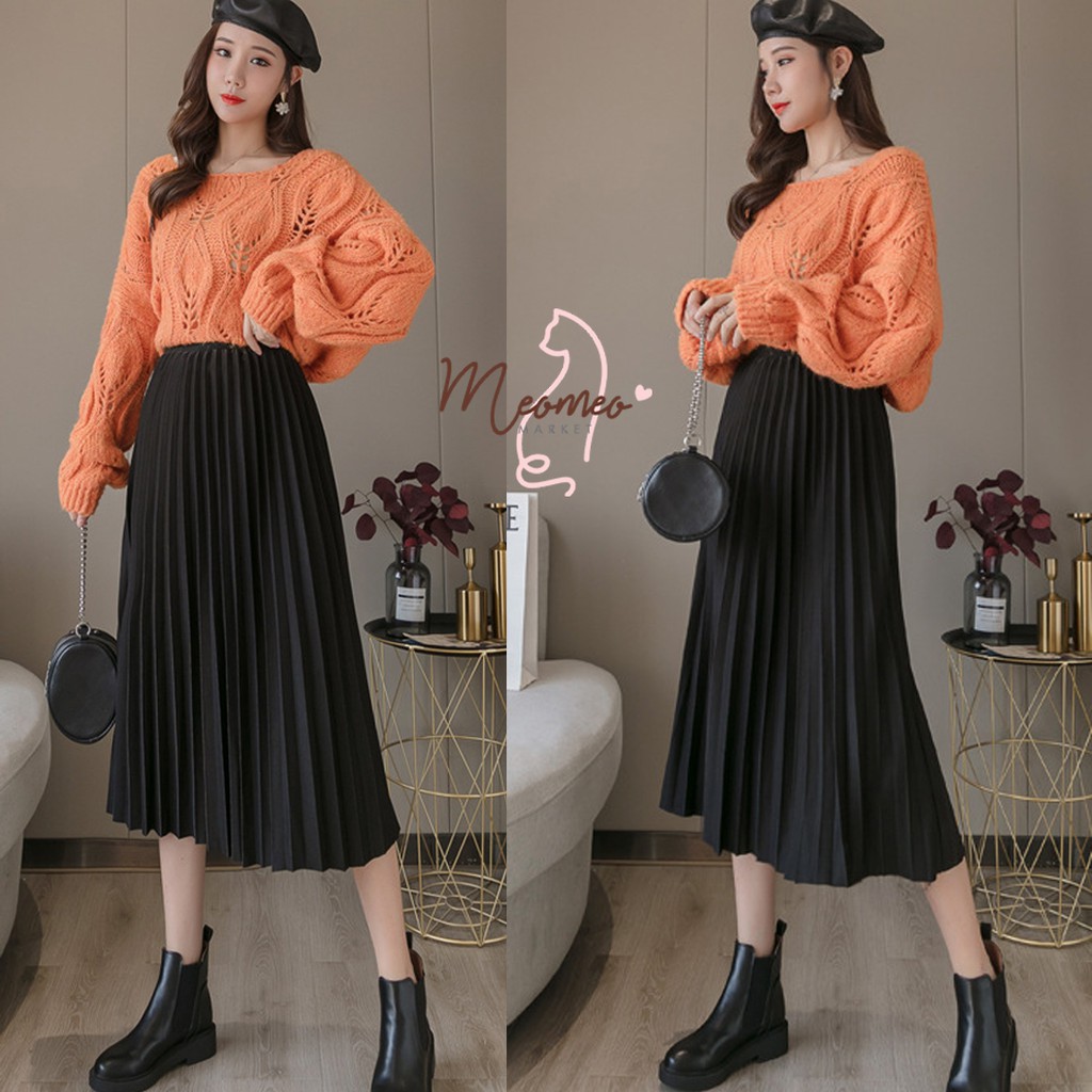 Chân váy xếp ly midi dáng dài Vintage - [Ảnh Thật] Chân váy dài midi xếp li siêu hot [Hàng thiết kế] | BigBuy360 - bigbuy360.vn