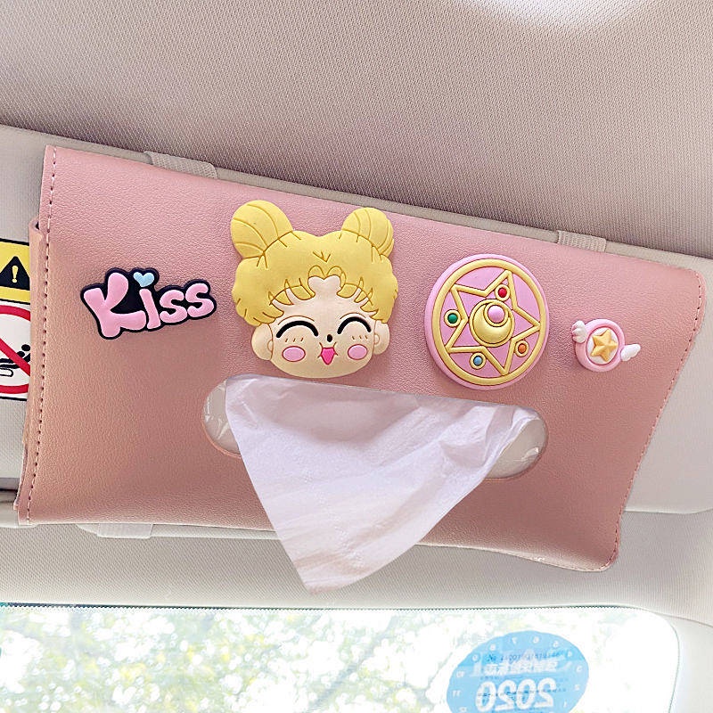 Car Tissue Box Sun Visor Hanging Female Cute Internet-Famous Decoration Car Tissue Bag Sets Front Row Car Tissue Box Auto department store supplies