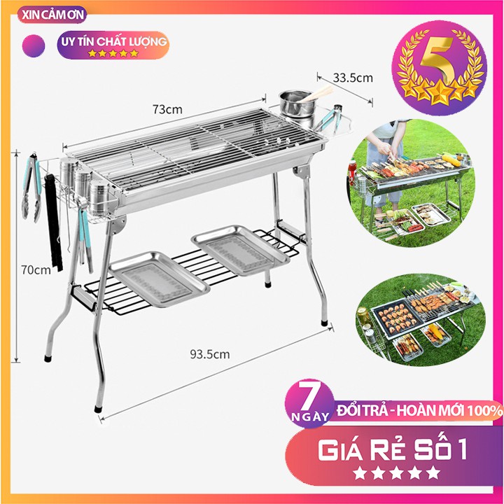 Bếp nướng ngoài trời 💎𝐅𝐑𝐄𝐄𝐒𝐇𝐈𝐏💎 BBQ dã ngoại nướng than hoa inox cao cấp có thể gấp gọn chân kèm phụ kiện