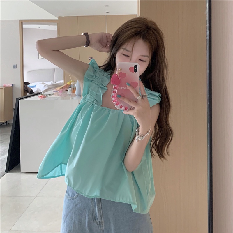 Áo croptop Xiaozhainv hai dây màu trơn thời trang mùa hè Hàn Quốc cho nữ