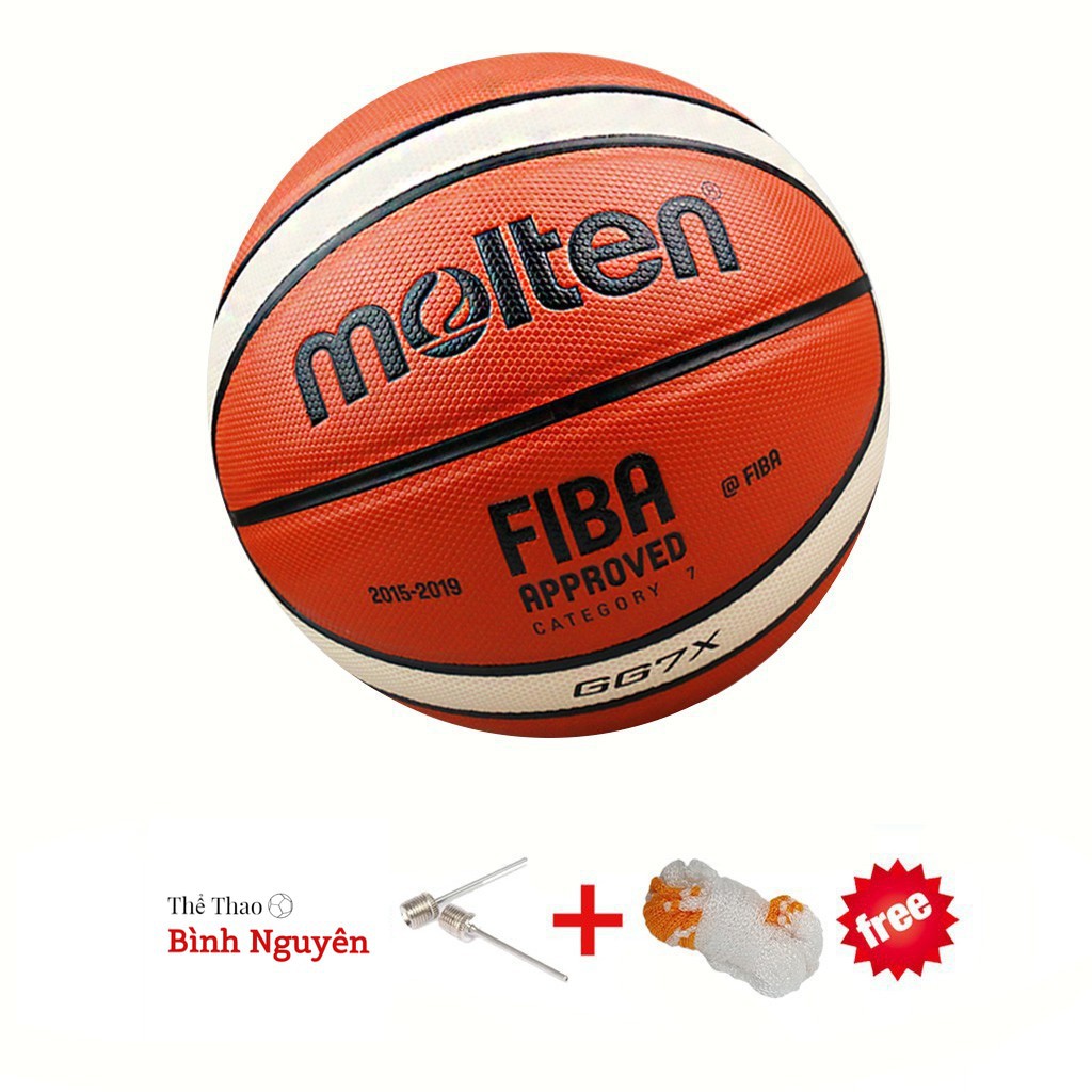 Bóng rổ Molten FIBA GG7X size 7 da PU chơi indoor, outdoor TẶNG kim bơm + túi lưới, banh đẹp bền bám tay tốt da mềm nhồi