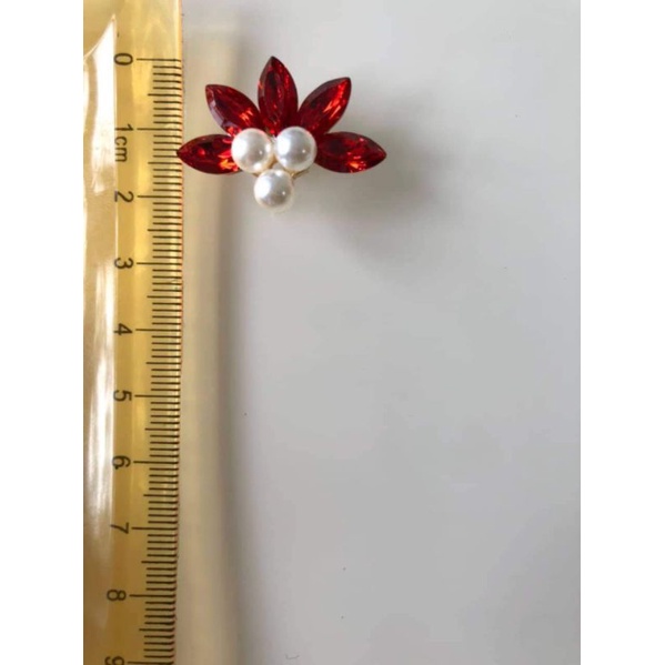 Hoa kim loại hình quạt phối ngọctrai 30*22mm, Nguyên liệu làm trang sức cổ trang, nguyên liệu diy