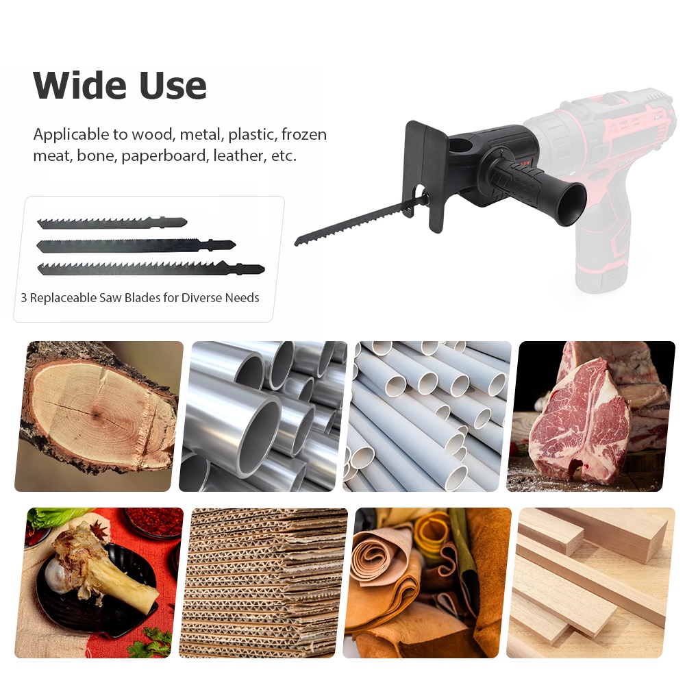 Bộ chuyển đổi máy khoan điện DIYMORE + 3 lưỡi cưa màu đen tiện dụng