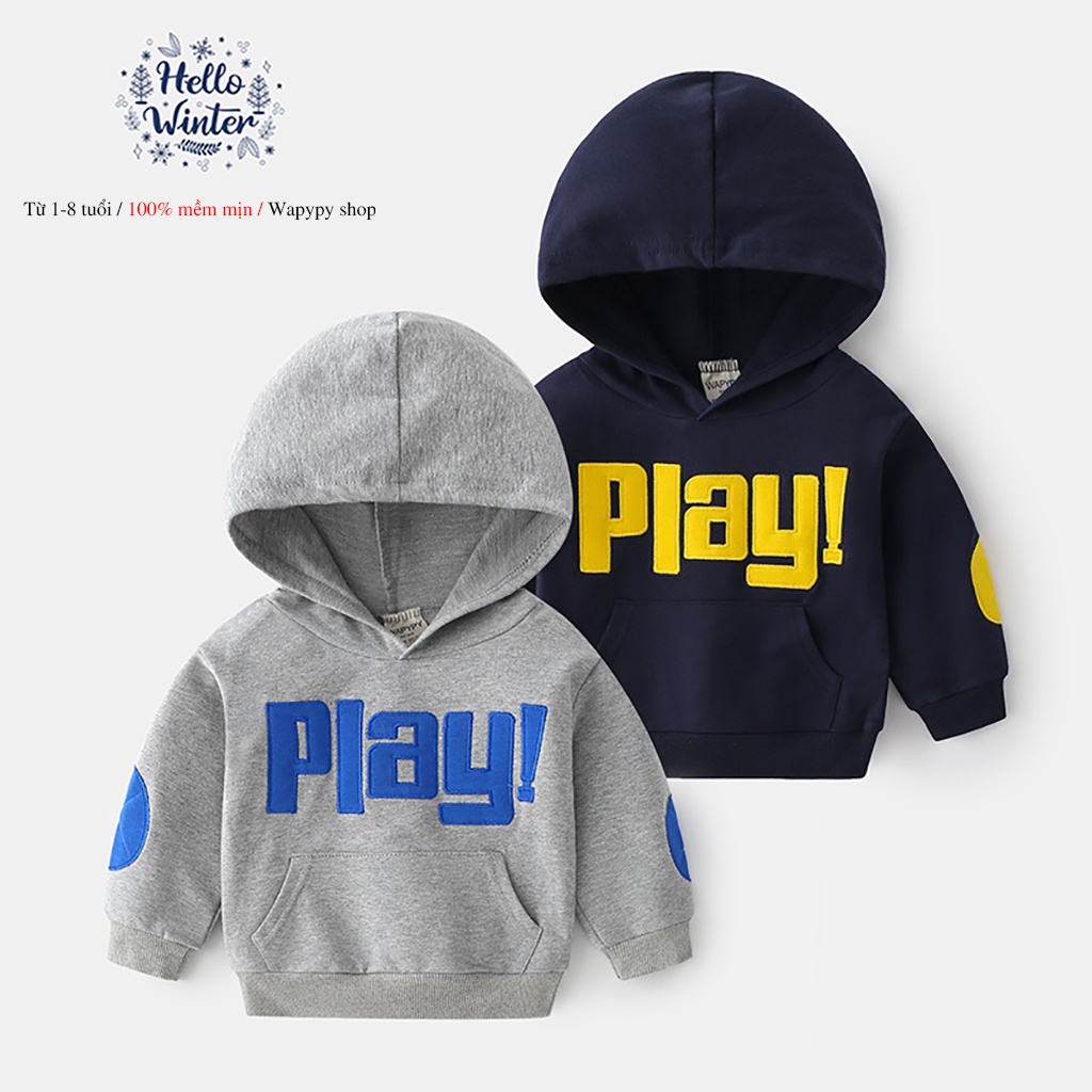Áo Hoodie cho bé WAPYPY áo nỉ có mũ họa tiết chữ thu đông 2022