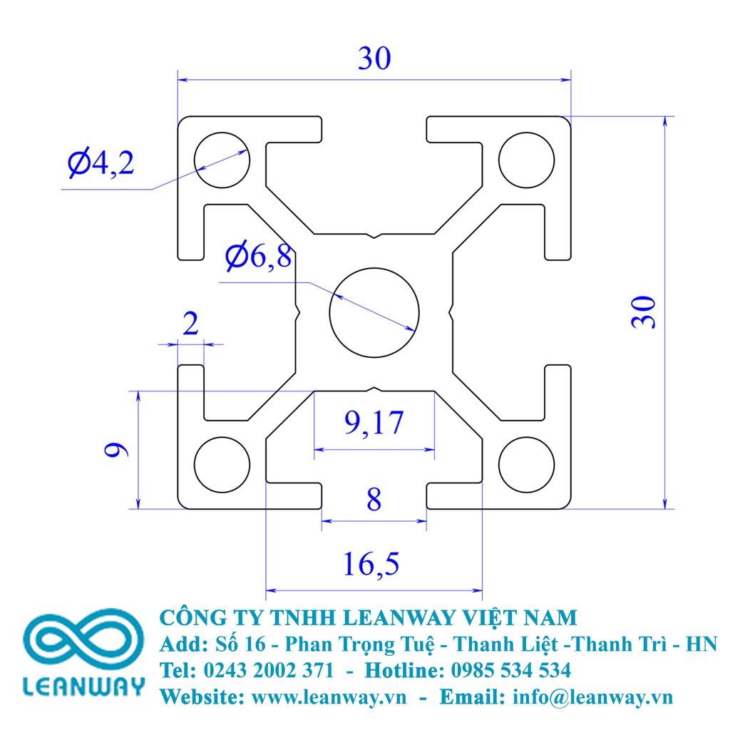 Nhôm định hình 30x30 (LWA-3030-0895-17)