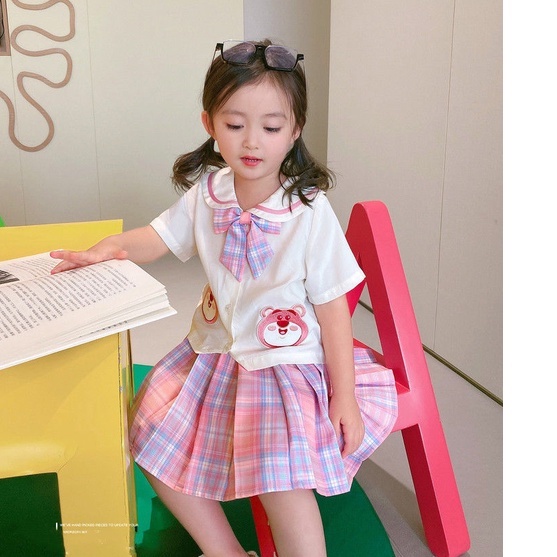 Bộ Áo Thun Ngắn Tay In Hoạt Hình + Chân Váy Thời Trang Mùa Hè Dành Cho Bé Gái