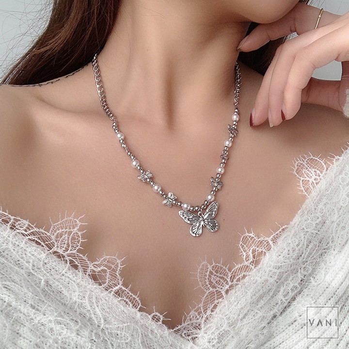 Dây Chuyền, Vòng Cổ, Choker Hình Bướm Lớn Phối Bướm Nhỏ Đính Hạt Châu Unisex - Vani Store