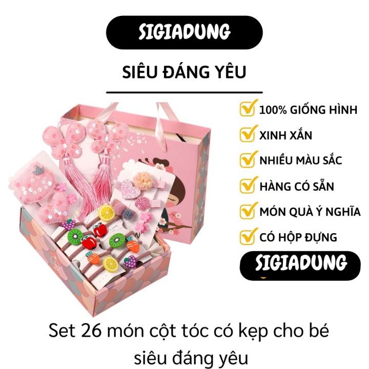 Kẹp Tóc Cho Bé - Hộp Phụ Kiện 26 Món Dây Cột Tóc, Nơ Phong Cách Hàn Quốc 8707