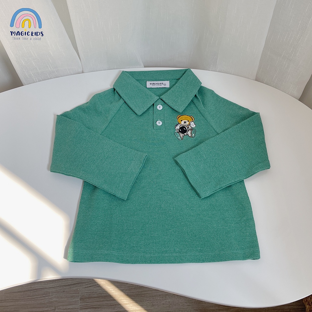 Áo polo cho bé 1 2 3 4 5 6 7 8 tuổi dài tay cổ đức Magickids thêu gấu chất thun cá sấu thoáng mát Quần áo trẻ em AO22057