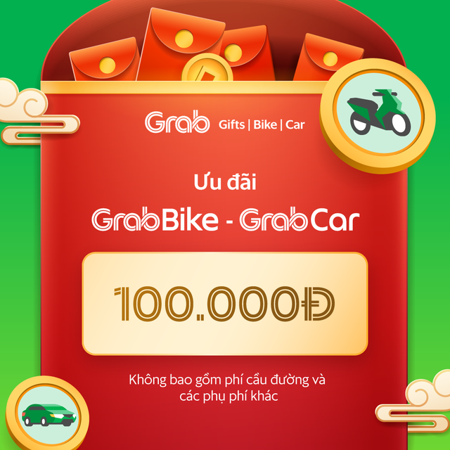 [E-voucher] Ưu đãi 100k cho chuyến xe GrabBike, GrabCar