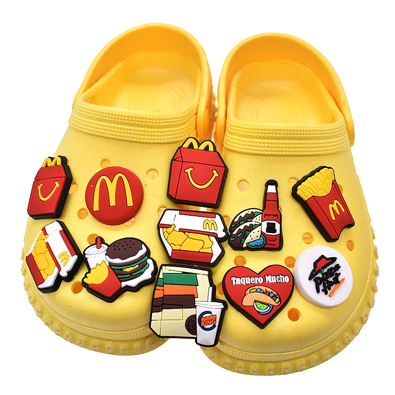 Ghim Trang Trí Giày Trẻ Em Hình Pizza Hamburger Khoai Tây Chiên Jibitz Charm Food Jibits Crocks Dễ Thương