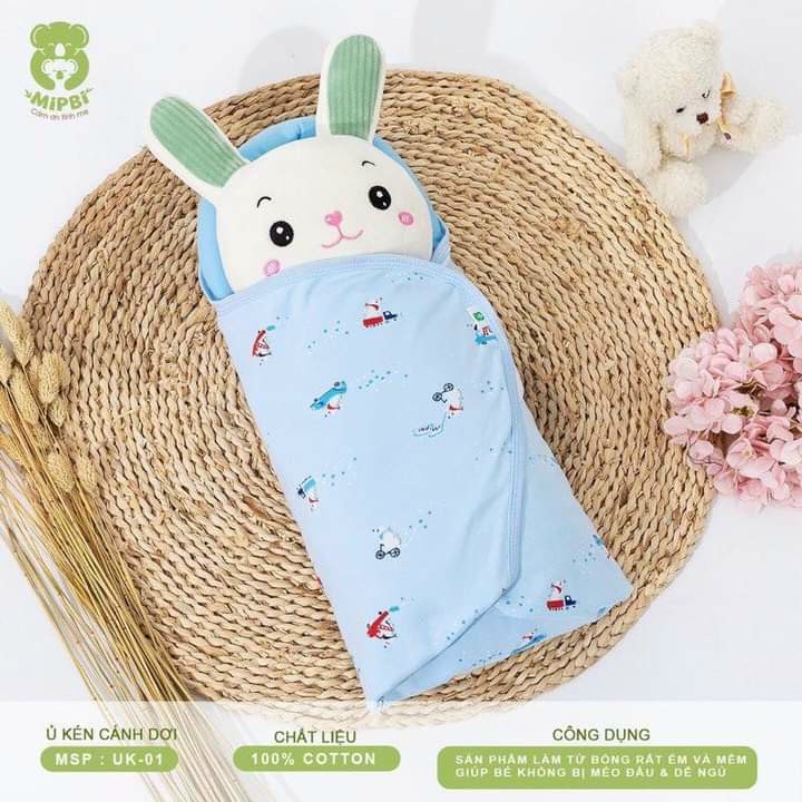 Ủ kén  cánh dơi cho bé sơ sinh Mipbi cotton mềm mịn kèm gối