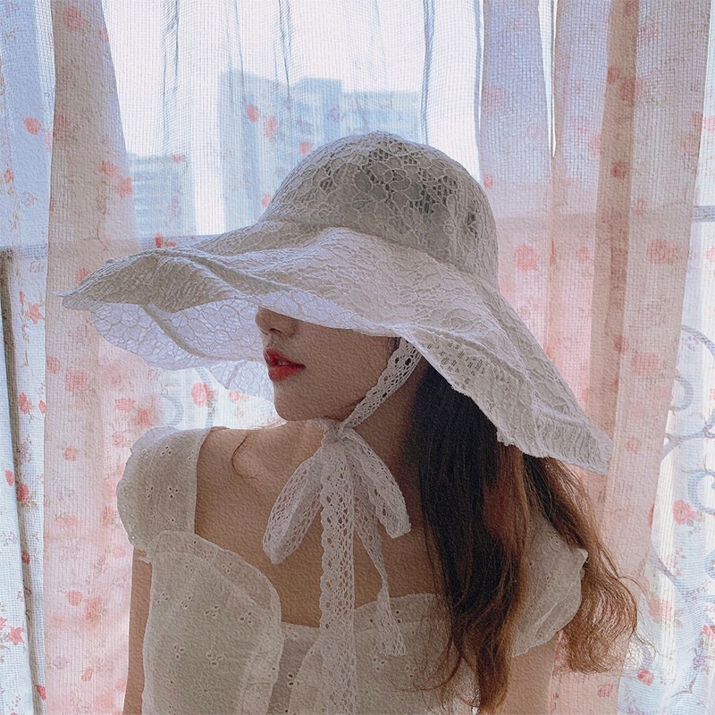 Nón Tai Bèo Phối Ren Hoa Xinh Xắn Thời Trang Retro Hàn Quốc Cho Nữ