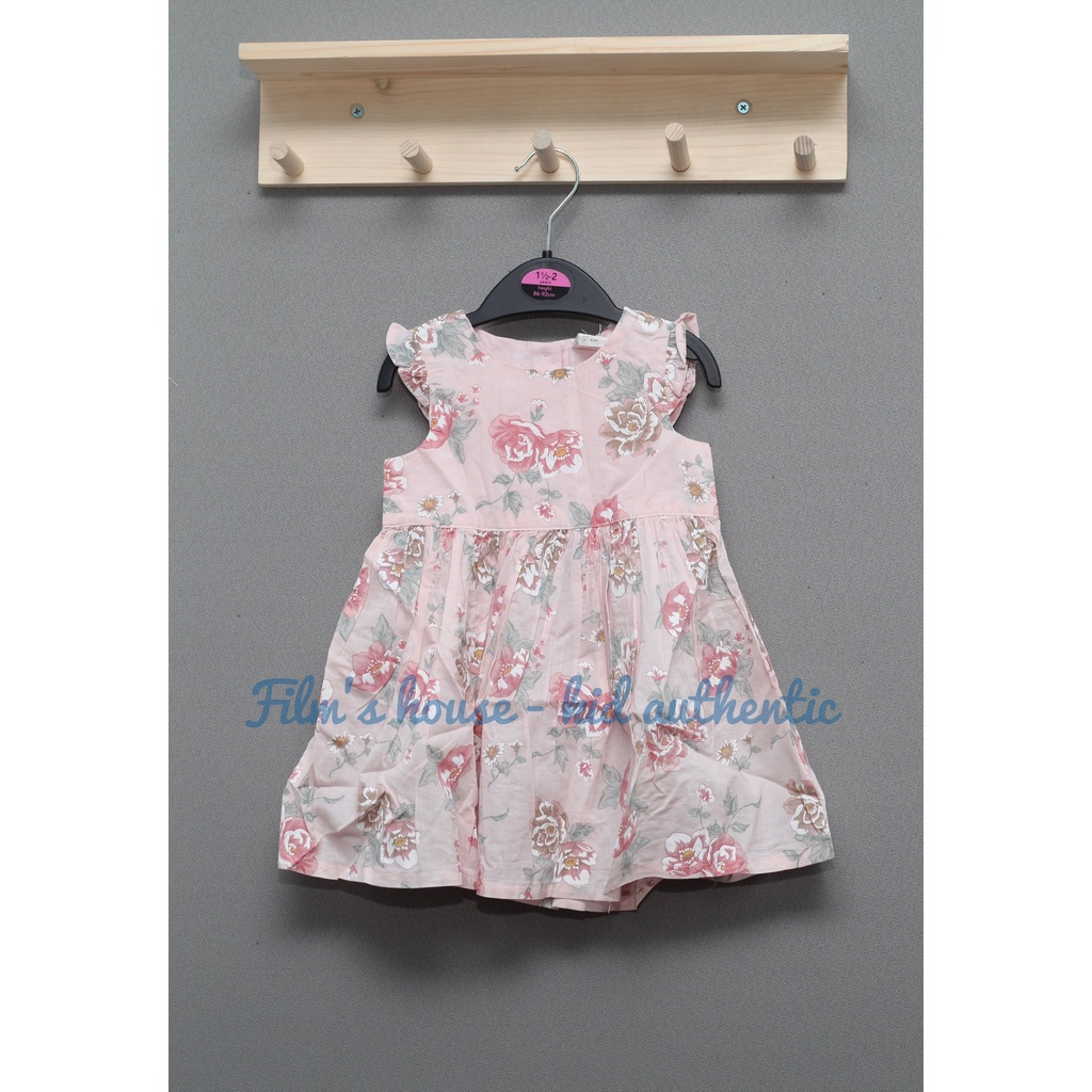 Váy vải cotton in hình hoa hồng, xếp ly nhún, Hờ mờ UK săn SALE