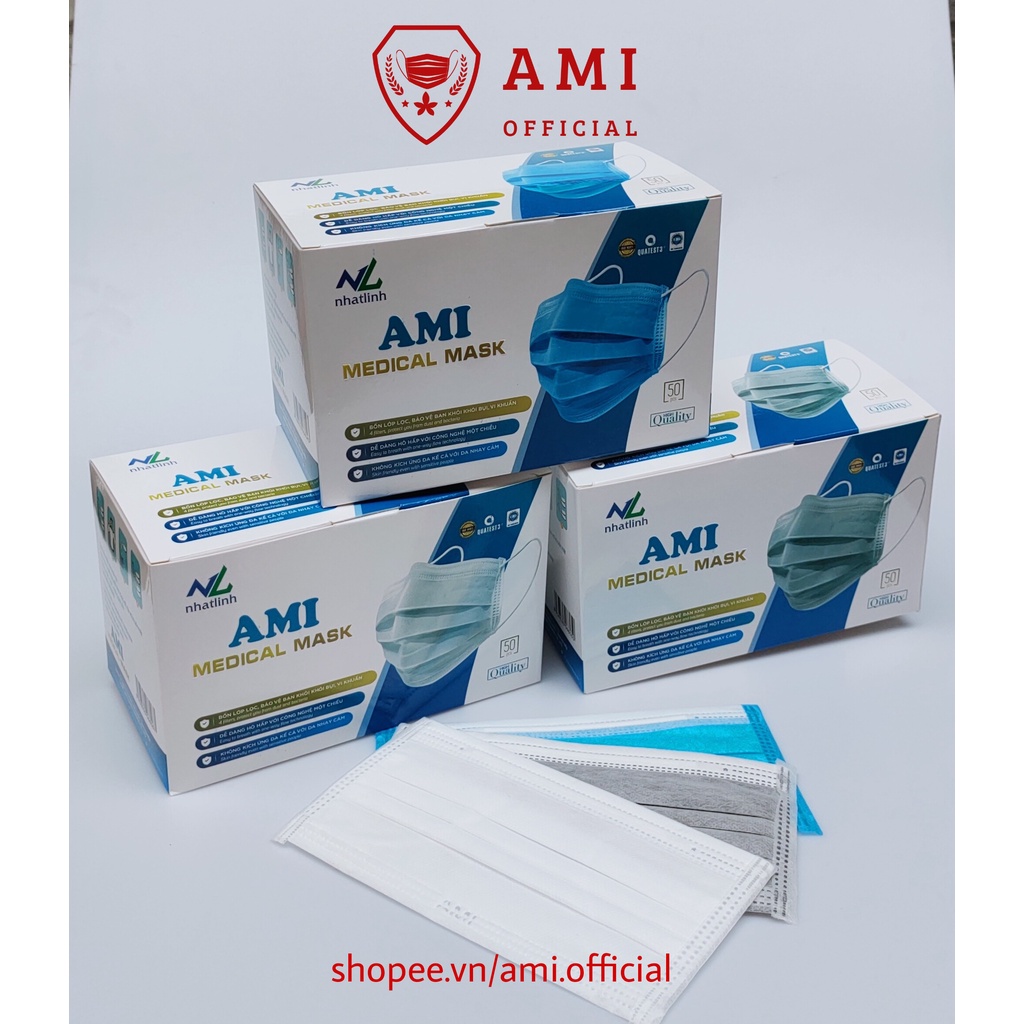 Khẩu trang y tế Ami Medial mask giấy kháng khuẩn hộp 50c - ami official