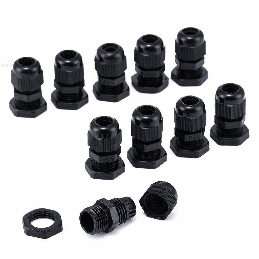 Set 10 Đầu Nối Dây Cáp PG9 Bằng Nhựa Chống Nước Màu Trắng Đen 4-8mm