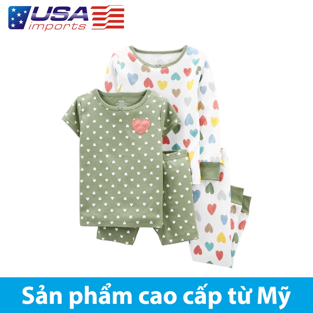 Set 4 đồ ngủ mặc nhà xanh cốm phôm ôm Car-tờ Auth Từ Mỹ (2M064510)