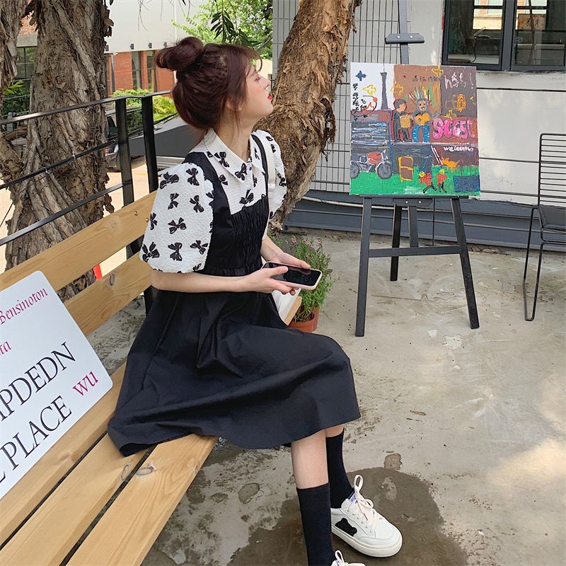 Đầm Dài Giả Hai Lớp Cổ Polo Tay Phồng Thời Trang Mùa Hè Thanh Lịch