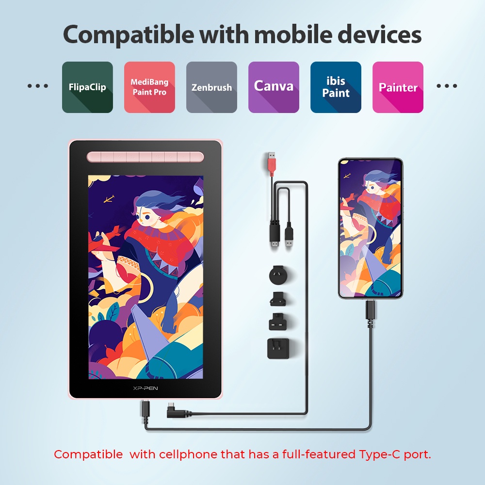 XPPen Artist 13.3 2nd Màn hình hiển thị đồ họa thứ hình vẽ hỗ trợ Android Chức năng nghiêng với bút X3 không dùng pin & cán màng đầy đủ