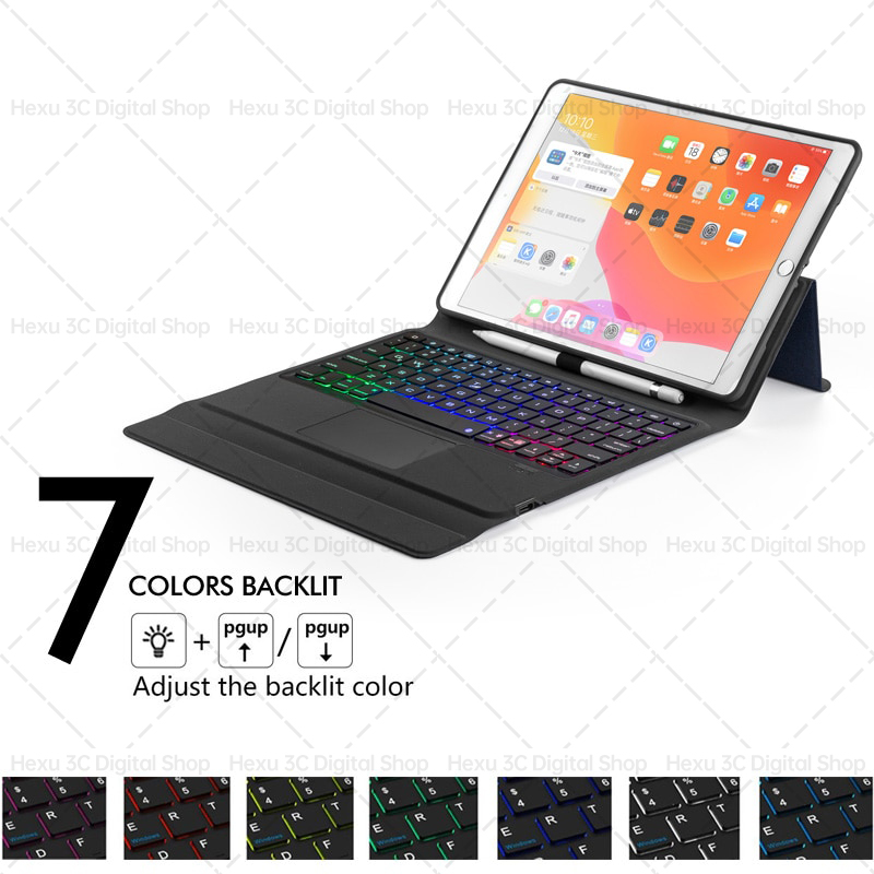 Hexu for IPad Magic Wireless Bluetooth Touchpad TrackPad LED Light Backlit Backlight Keyboard Case Pro 12.9 11 M1 2021 Air4 10.9 10.5 7th 8th 9th 10.2 9.7 Air 3 Gen 4 2020 2018 Leather Holder Stand Cover Like Macbook