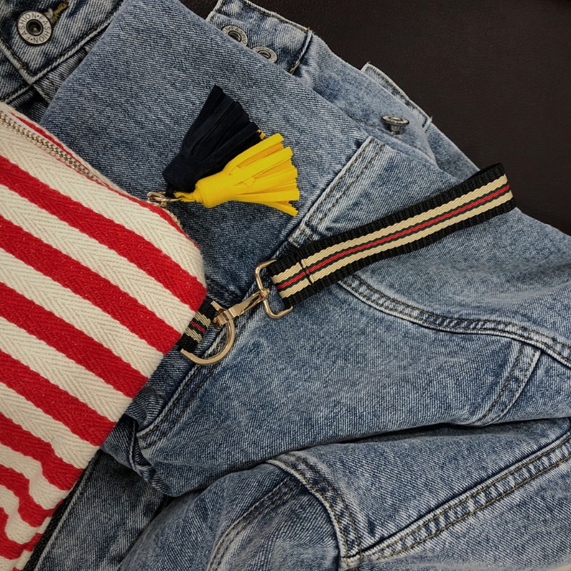 Túi Canvas Đựng Mỹ Phẩm Trang Điểm Phối Tua Rua Họa Tiết Kẻ Sọc Thời Trang Dành Cho Nữ