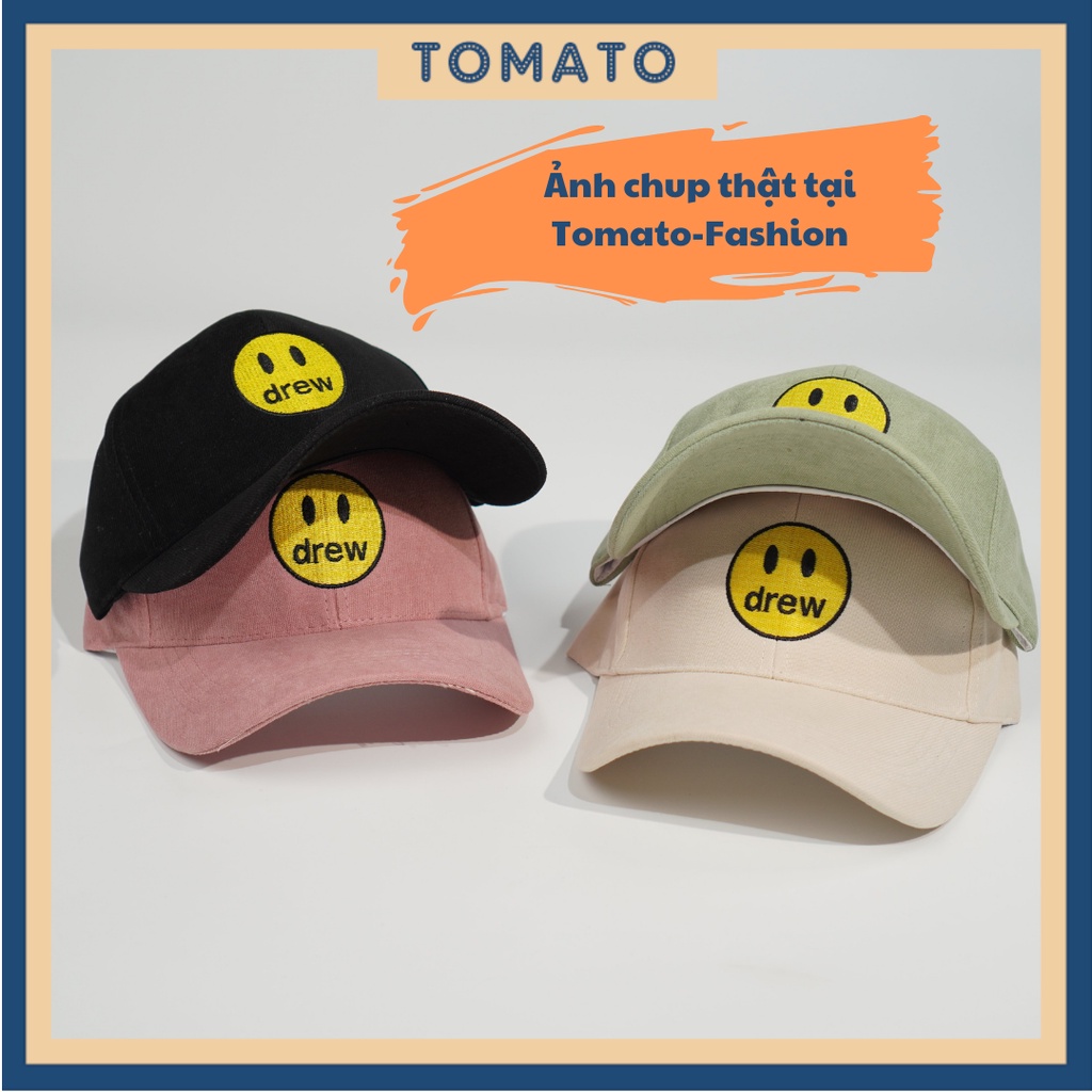 Mũ lưỡi trai, Nón kết thêu hình mặt cười DREW chất nỉ cao cấp form unisex nam nữ Z111 phong cách Hàn Quốc Tomato_Fashion