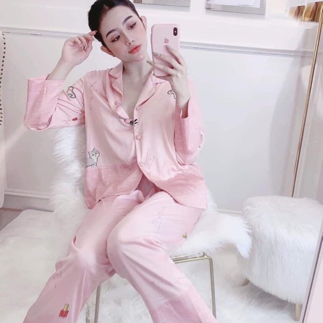 Bộ pijama dài tay quần dài lụa satin cao cấp